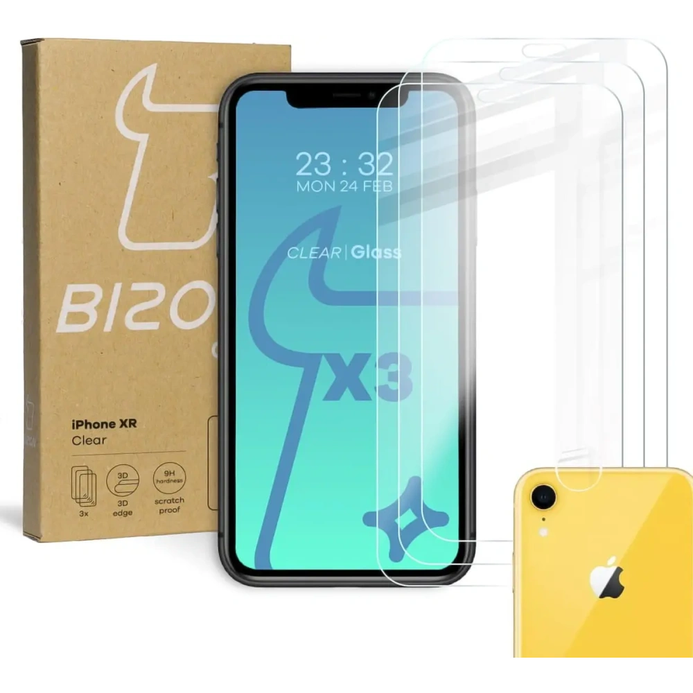 Szkło hartowane Bizon Glass Clear - 3 szt. + obiektyw Apple iPhone Xr