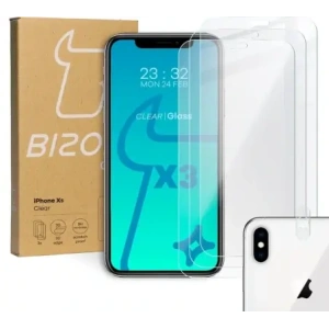 Kup Bizon Glas Klares gehärtetes Glas - 3 Stück. + Linsenglas Apple iPhone Xs - BIZ287 - {ean13} - Sklep Home Screen