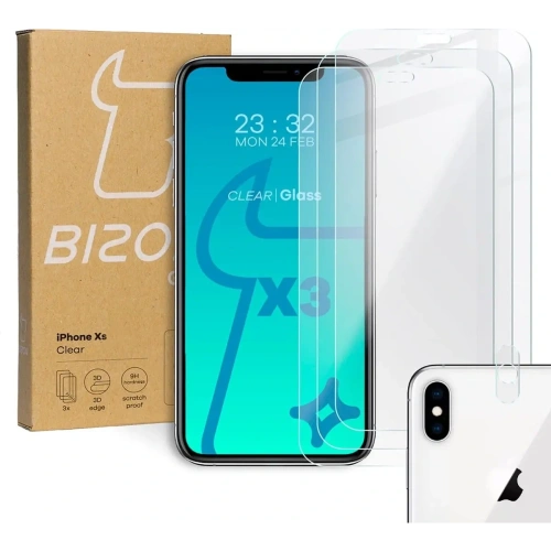 Kup Bizon Glas Klares gehärtetes Glas - 3 Stück. + Linsenglas Apple iPhone Xs - BIZ287 - {ean13} - Sklep Home Screen