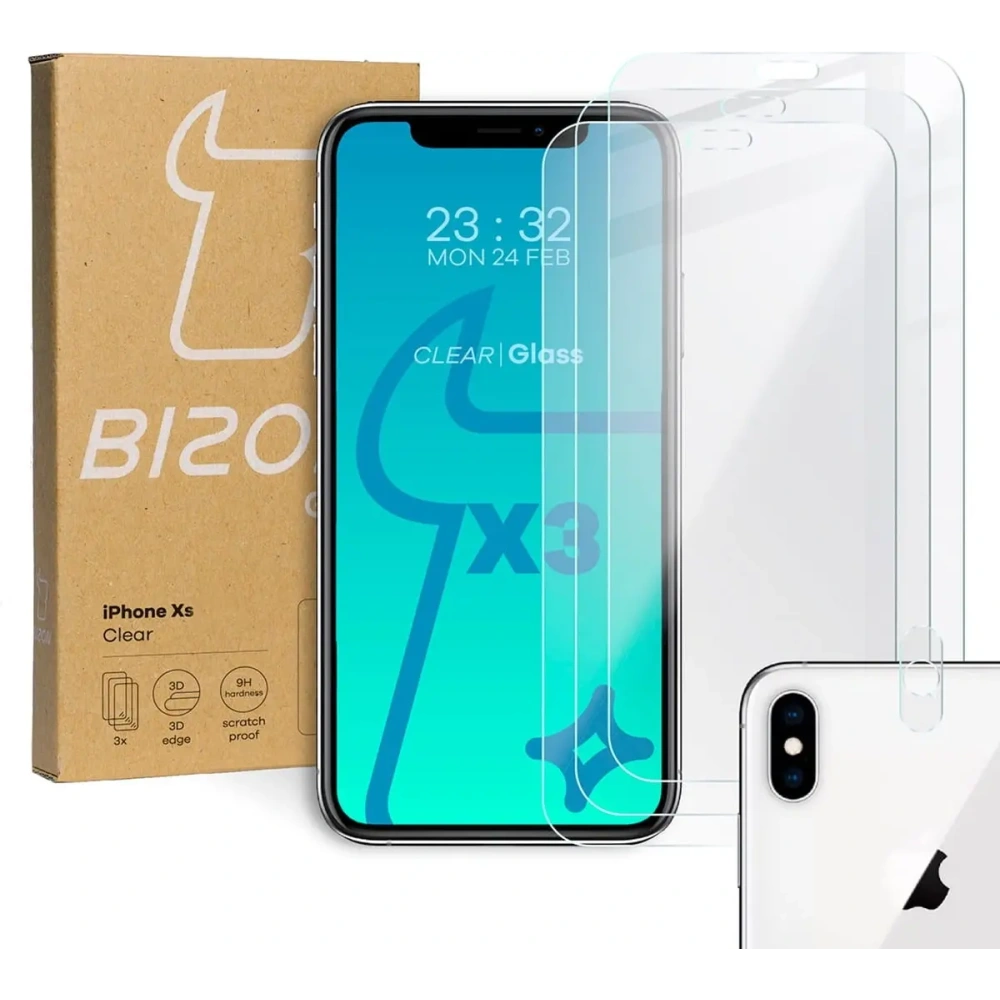 Szkło hartowane Bizon Glass Clear - 3 szt. + obiektyw Apple iPhone Xs