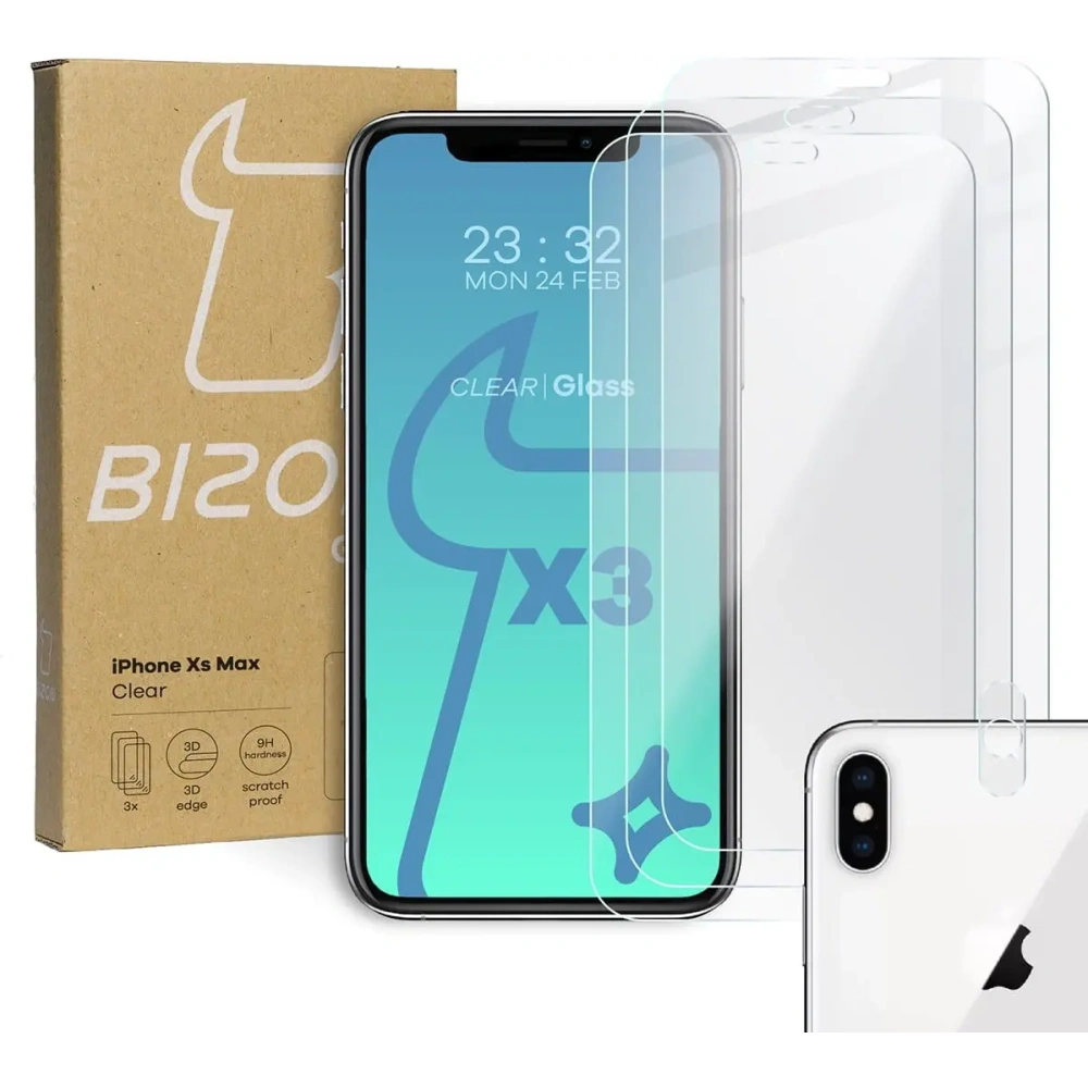 Szkło hartowane Bizon Glass Clear - 3 szt. + obiektyw Apple iPhone Xs Max