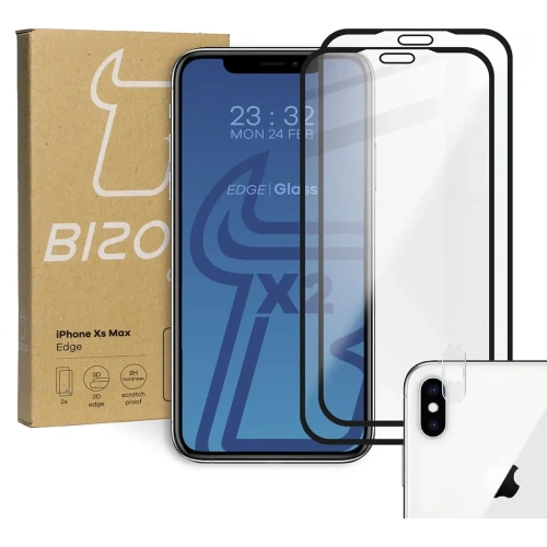 Kup Szkło hartowane Bizon Glass Edge CF - [2 PACK] + ochrona na obiektyw Apple iPhone Xs Max czarne - BIZ291 - {ean13} - Sklep Home Screen
