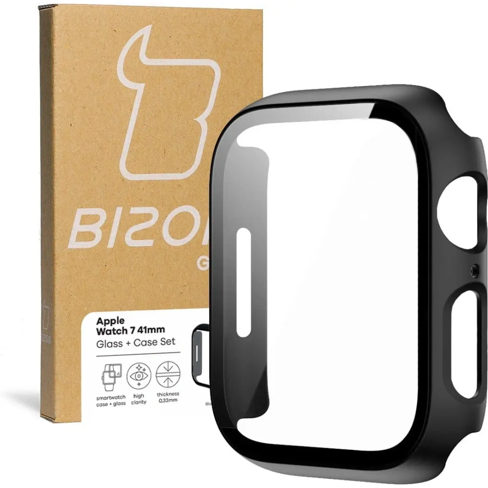 Etui ze szkłem Bizon Case Case + Glass Set Apple Watch 8/7 41mm czarne