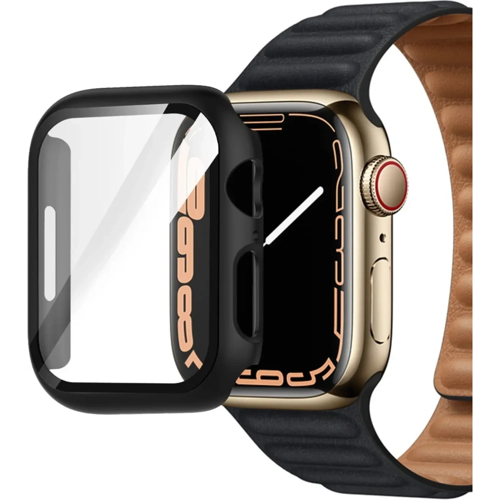 Etui ze szkłem Bizon Case Case + Glass Set Apple Watch 8/7 41mm czarne