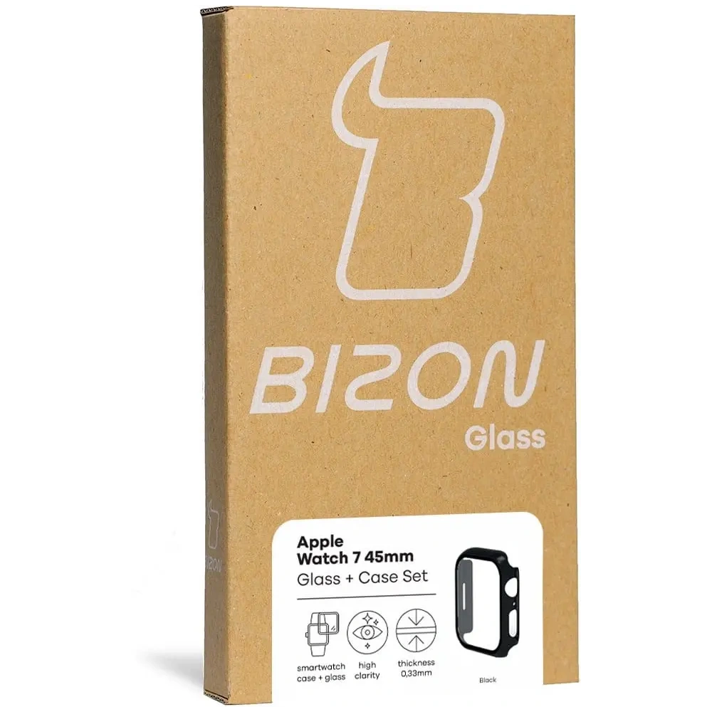 Etui ze szkłem Bizon Case Case + Glass Set Apple Watch 8/7 45mm czarne