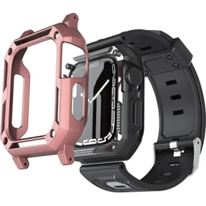 Kup Etui z paskiem Bizon Strap + Case Watch Armor do Apple Watch 44 / 45mm jasnoróżowe - BIZ303 - {ean13} - Sklep Home Screen