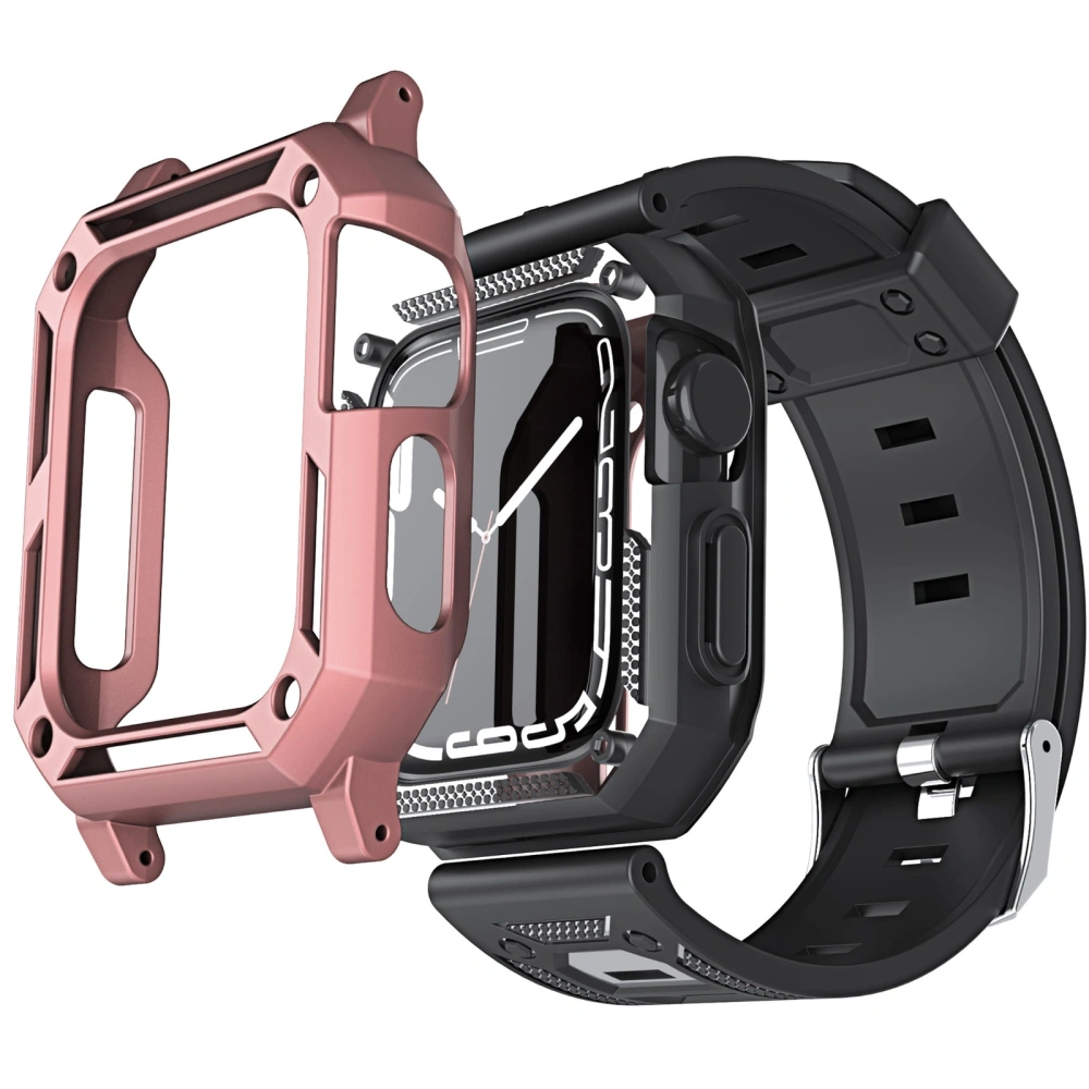 Etui z paskiem Bizon Strap + Case Watch Armor do Apple Watch 44 / 45mm jasnoróżowe