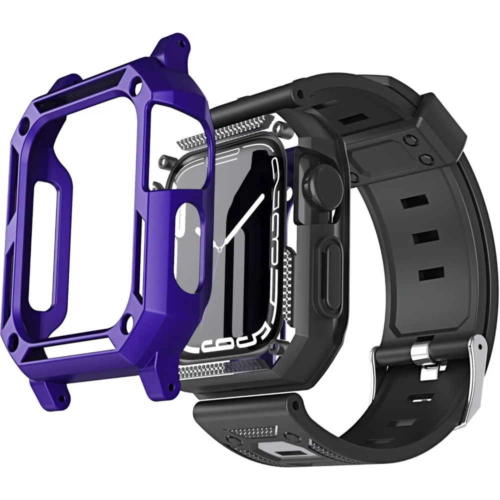 Etui z paskiem Bizon Strap + Case Watch Armor do Apple Watch 44 / 45mm fioletowe