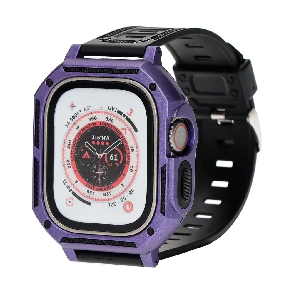 Etui z paskiem Bizon Strap + Case Watch Armor do Apple Watch Ultra 49mm fioletowe