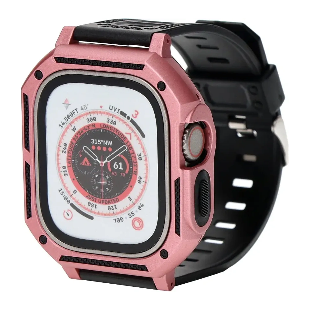 Etui z paskiem Bizon Strap + Case Watch Armor do Apple Watch Ultra 49mm jasnoróżowe