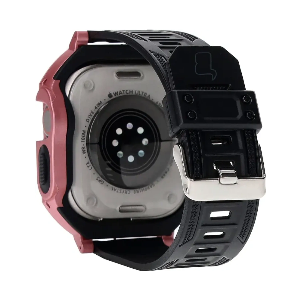 Etui z paskiem Bizon Strap + Case Watch Armor do Apple Watch Ultra 49mm jasnoróżowe