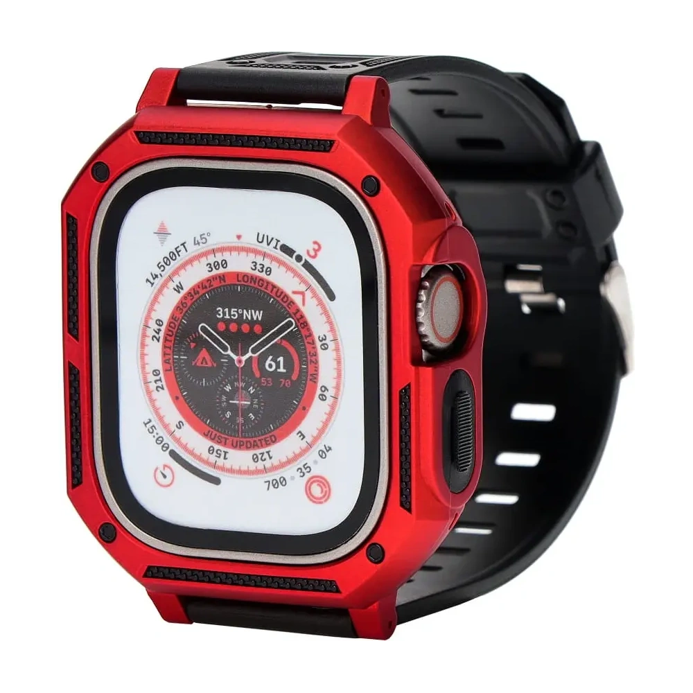 Etui z paskiem Bizon Strap + Case Watch Armor do Apple Watch Ultra 49mm czerwone