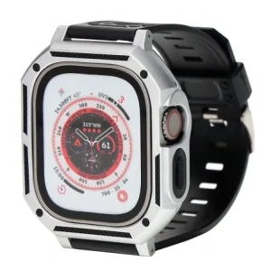 Kup Etui z páskem Bizon Strap + Case Watch Armor do Apple Watch Ultra 49mm stříbrné - BIZ314 - {ean13} - Sklep Home Screen