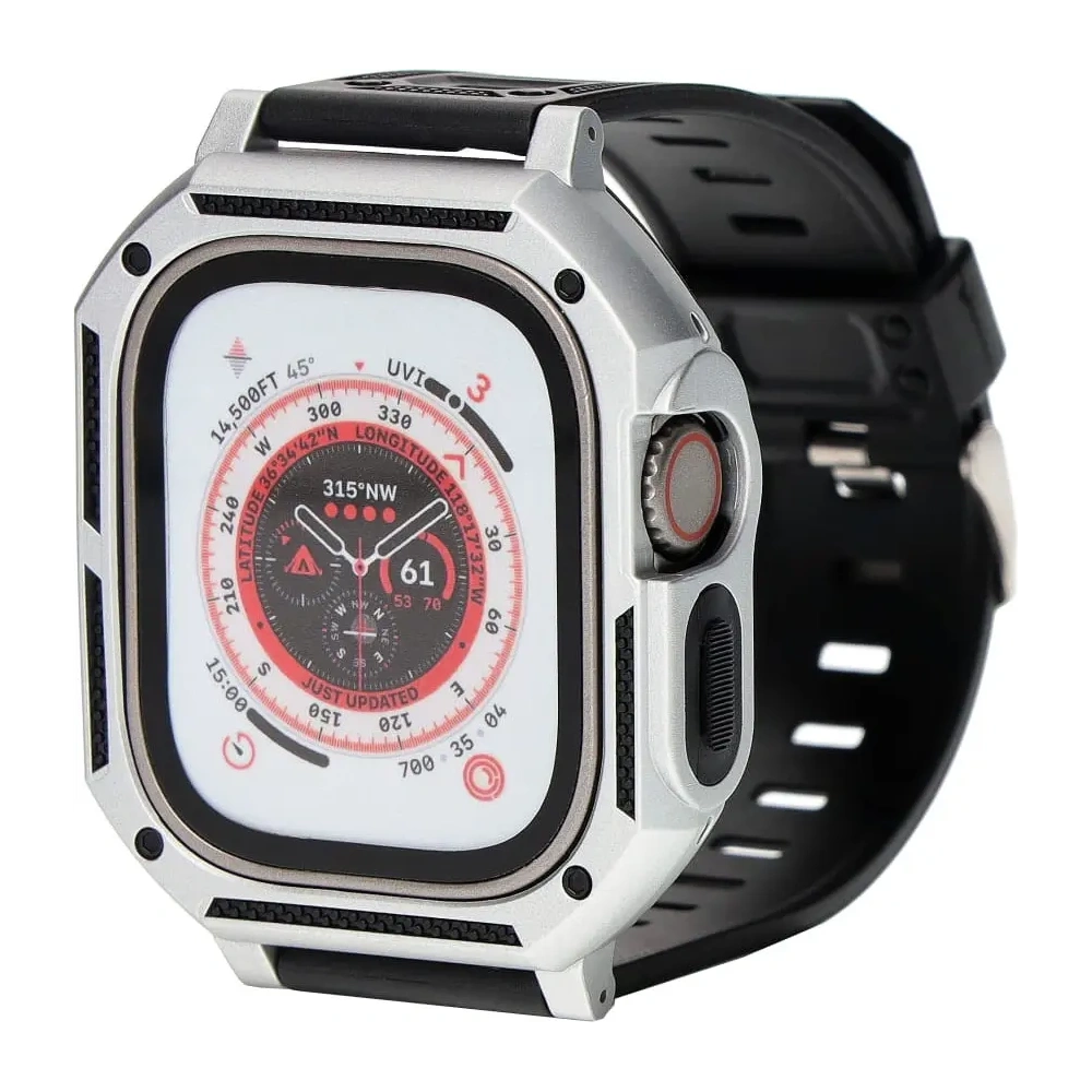 Etui z paskiem Bizon Strap + Case Watch Armor do Apple Watch Ultra 49mm srebrne
