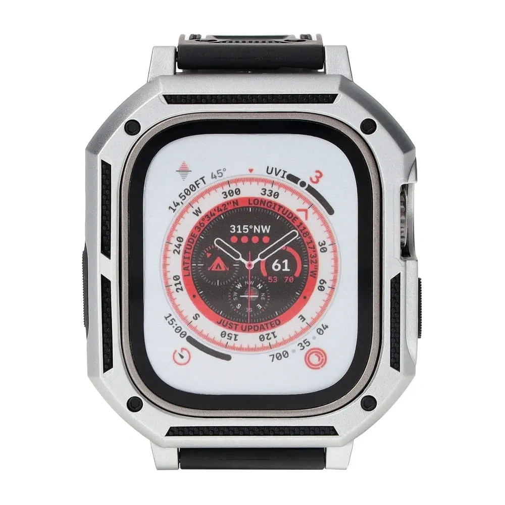 Etui z paskiem Bizon Strap + Case Watch Armor do Apple Watch Ultra 49mm srebrne