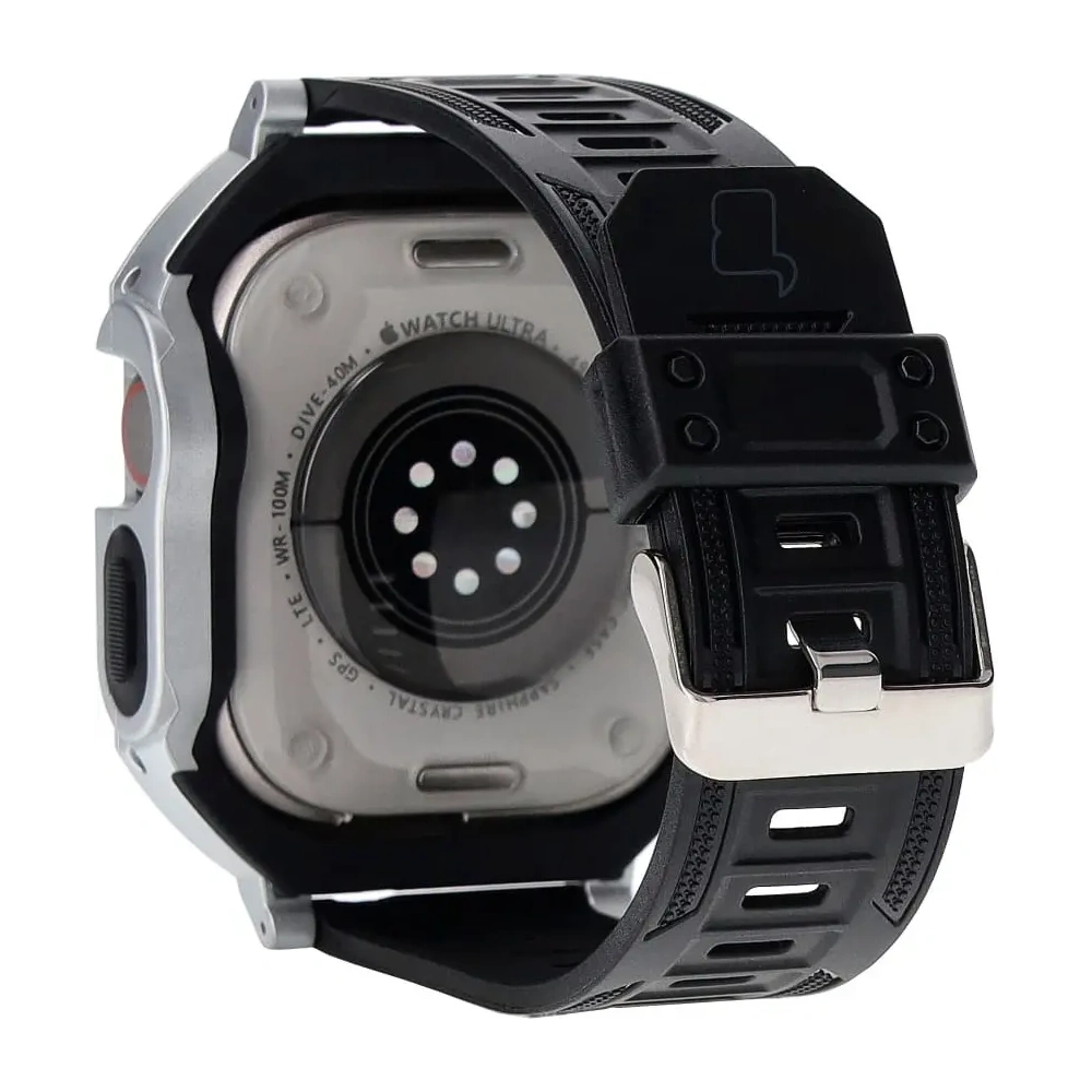 Etui z paskiem Bizon Strap + Case Watch Armor do Apple Watch Ultra 49mm srebrne