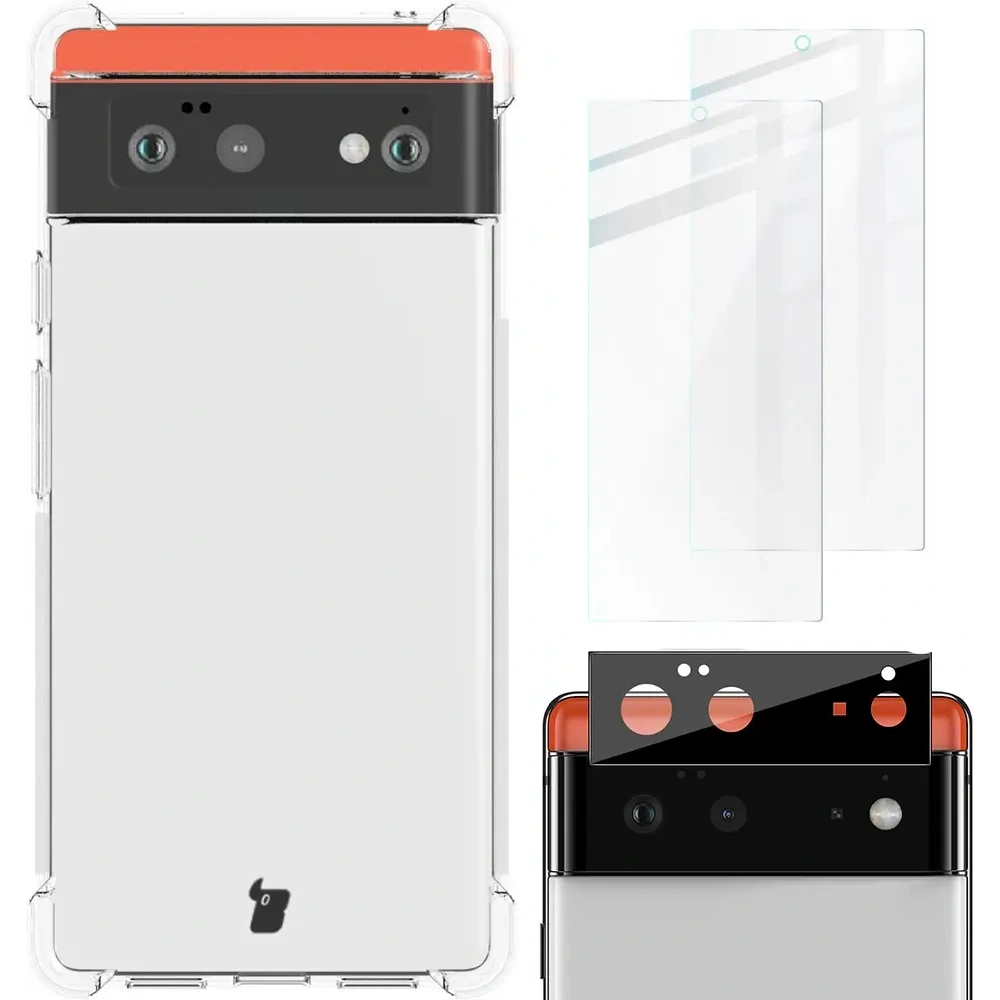Etui + 2x szkło na ekran + obiektyw Bizon Case Clear Pack do Google Pixel 6 przezroczyste