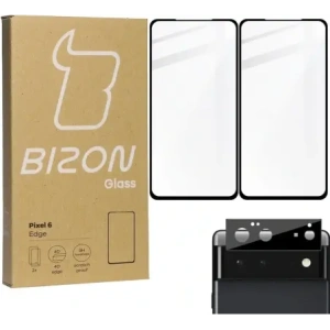 Kup Bizon Glass Edge edzett üveg - [2 PACK] + lencsevédő Google Pixel 6 fekete - BIZ330 - {ean13} - Sklep Home Screen