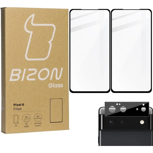 Kup Bizon Glass Edge gehärtetes Glas - [2 PACK] + Linsenschutz Google Pixel 6 schwarz - BIZ330 - {ean13} - Sklep Home Screen