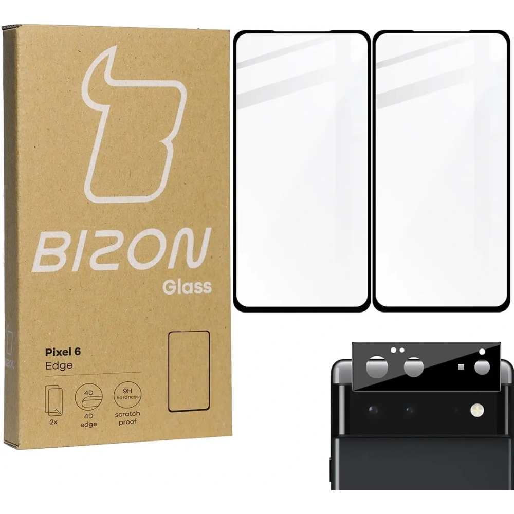 Szkło hartowane Bizon Glass Edge - [2 PACK] + ochrona na obiektyw Google Pixel 6 czarne