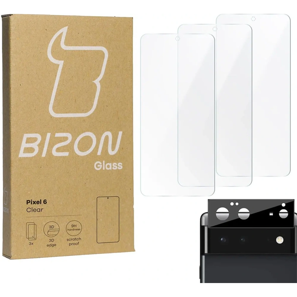 Szkło hartowane Bizon Glass Clear - 3 szt. + obiektyw Google Pixel 6