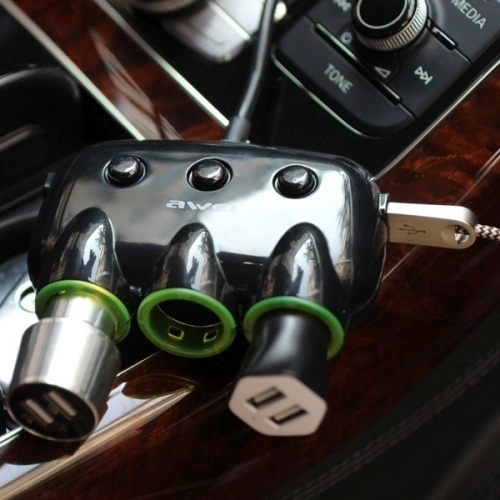 Kup AWEI auto rozbočovač C-35 3 zásuvky zapalovače 12V + 2 USB, rozdělovač černý/black - AWEI006BLK - {ean13} - Sklep Home Screen