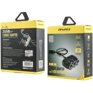 Kup AWEI C-35 autós elosztó 3 db 12V-os szivargyújtó aljzattal + 2 USB, fekete elosztó - AWEI006BLK - {ean13} - Sklep Home Screen