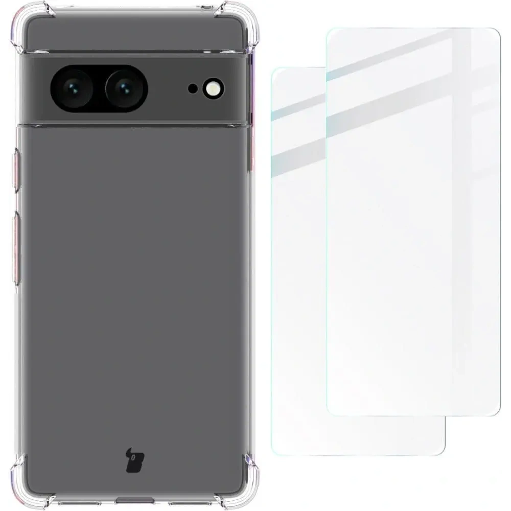 Etui + 2x szkło na ekran Bizon Case Clear Pack do Google Pixel 7 przezroczyste
