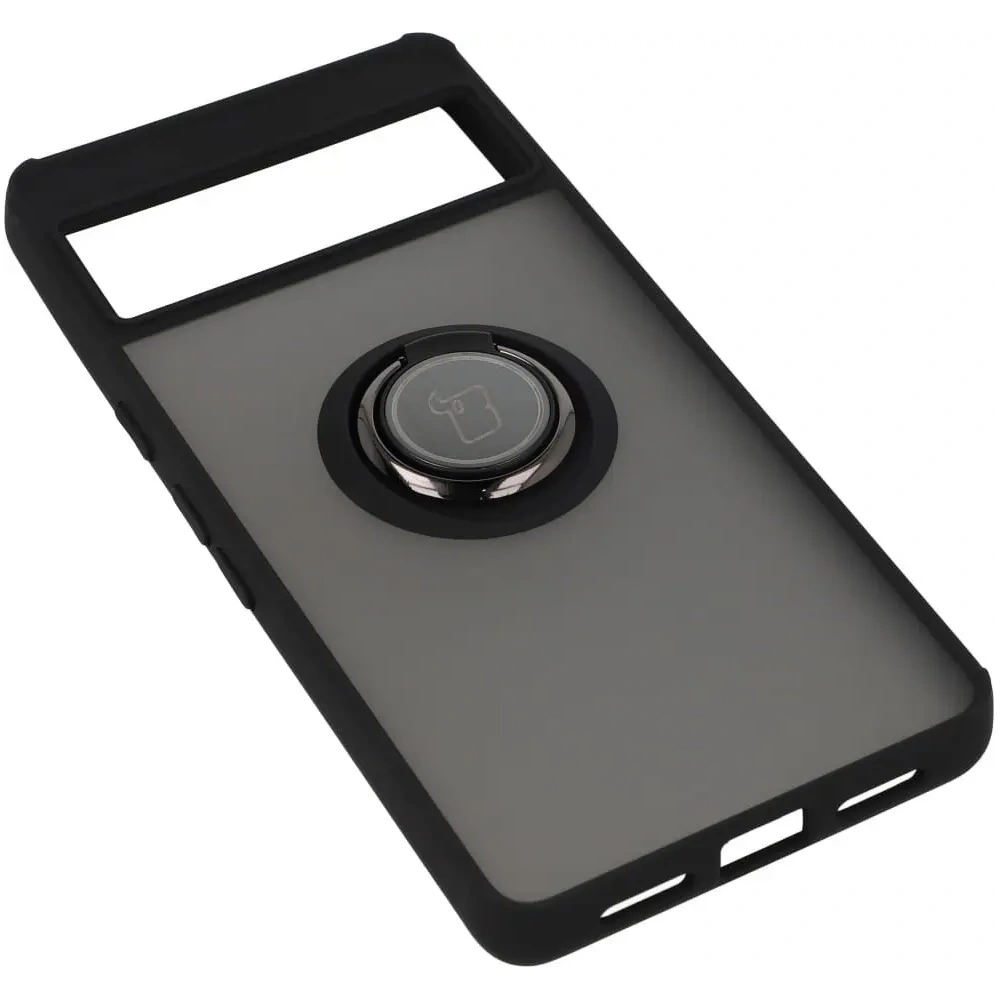 Etui z uchwytem na palec Bizon Case Hybrid Ring do Google Pixel 7 przydymione z czarną ramką