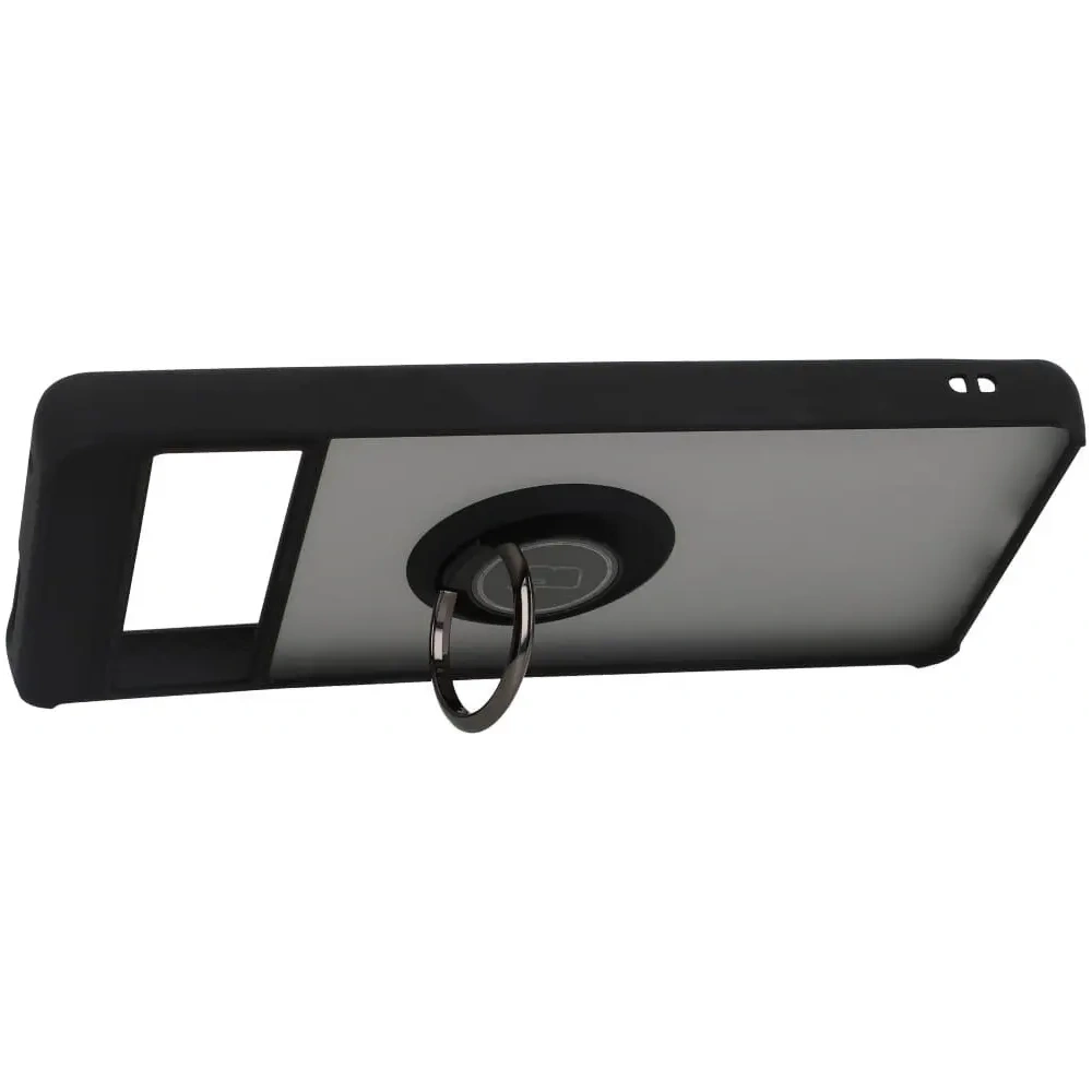 Etui z uchwytem na palec Bizon Case Hybrid Ring do Google Pixel 7 przydymione z czarną ramką