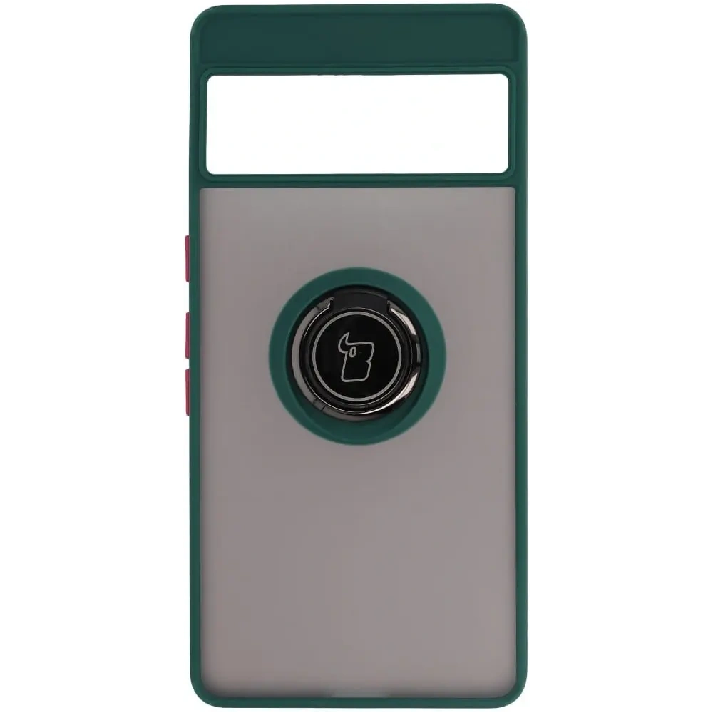 Etui z uchwytem na palec Bizon Case Hybrid Ring do Google Pixel 7 Pro przydymione z ciemnozieloną ramką