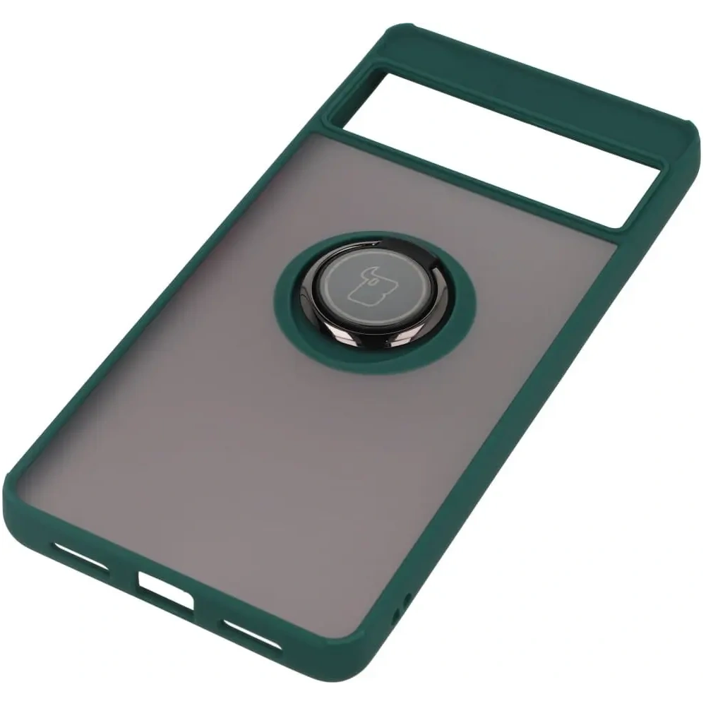 Etui z uchwytem na palec Bizon Case Hybrid Ring do Google Pixel 7 Pro przydymione z ciemnozieloną ramką