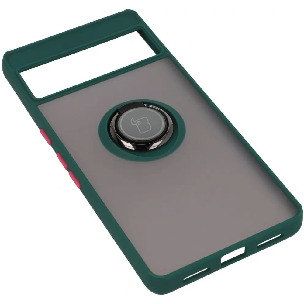 Etui z uchwytem na palec Bizon Case Hybrid Ring do Google Pixel 7 Pro przydymione z ciemnozieloną ramką