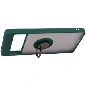 Etui z uchwytem na palec Bizon Case Hybrid Ring do Google Pixel 7 Pro przydymione z ciemnozieloną ramką