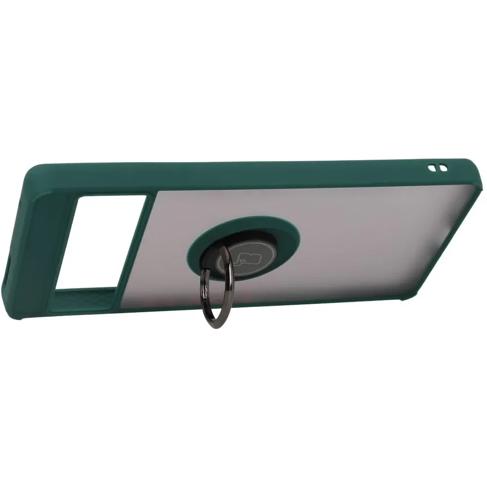 Etui z uchwytem na palec Bizon Case Hybrid Ring do Google Pixel 7 Pro przydymione z ciemnozieloną ramką