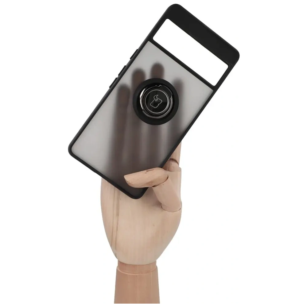 Etui z uchwytem na palec Bizon Case Hybrid Ring do Google Pixel 7 Pro przydymione z czarną ramką