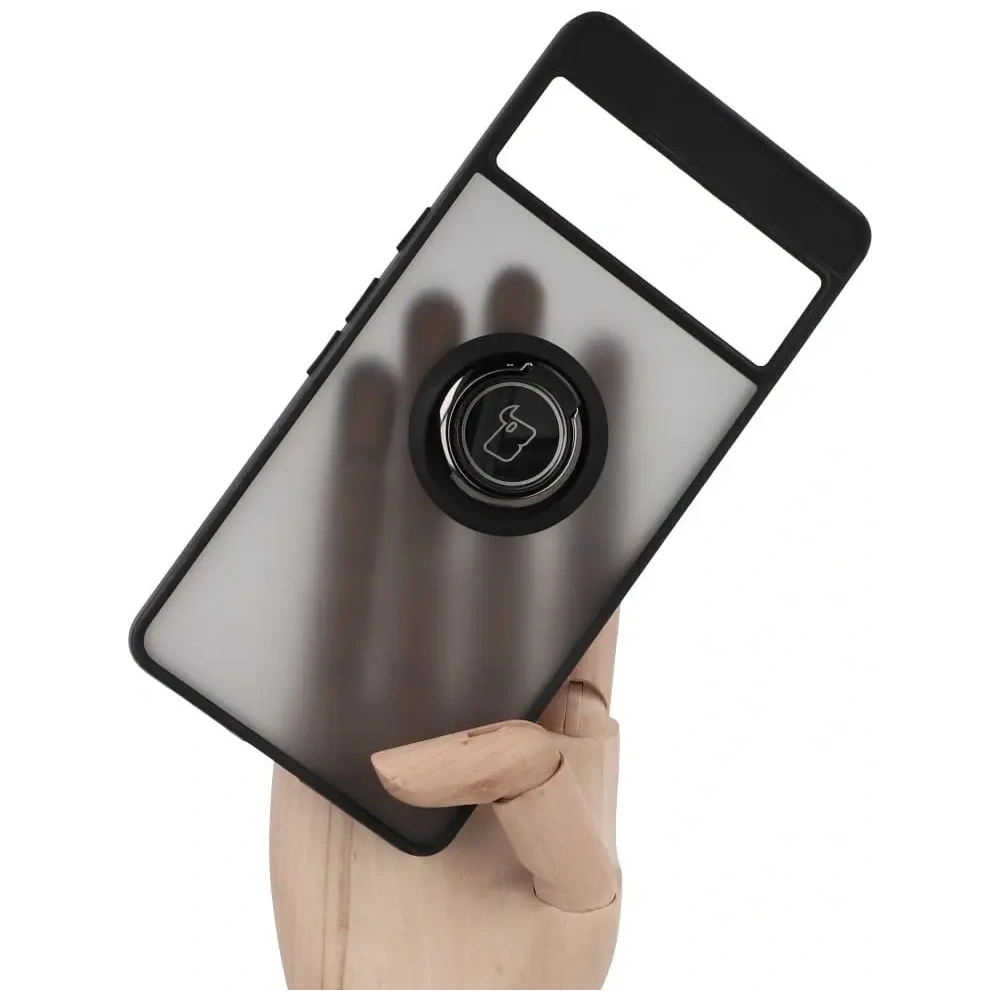 Etui z uchwytem na palec Bizon Case Hybrid Ring do Google Pixel 7 Pro przydymione z czarną ramką