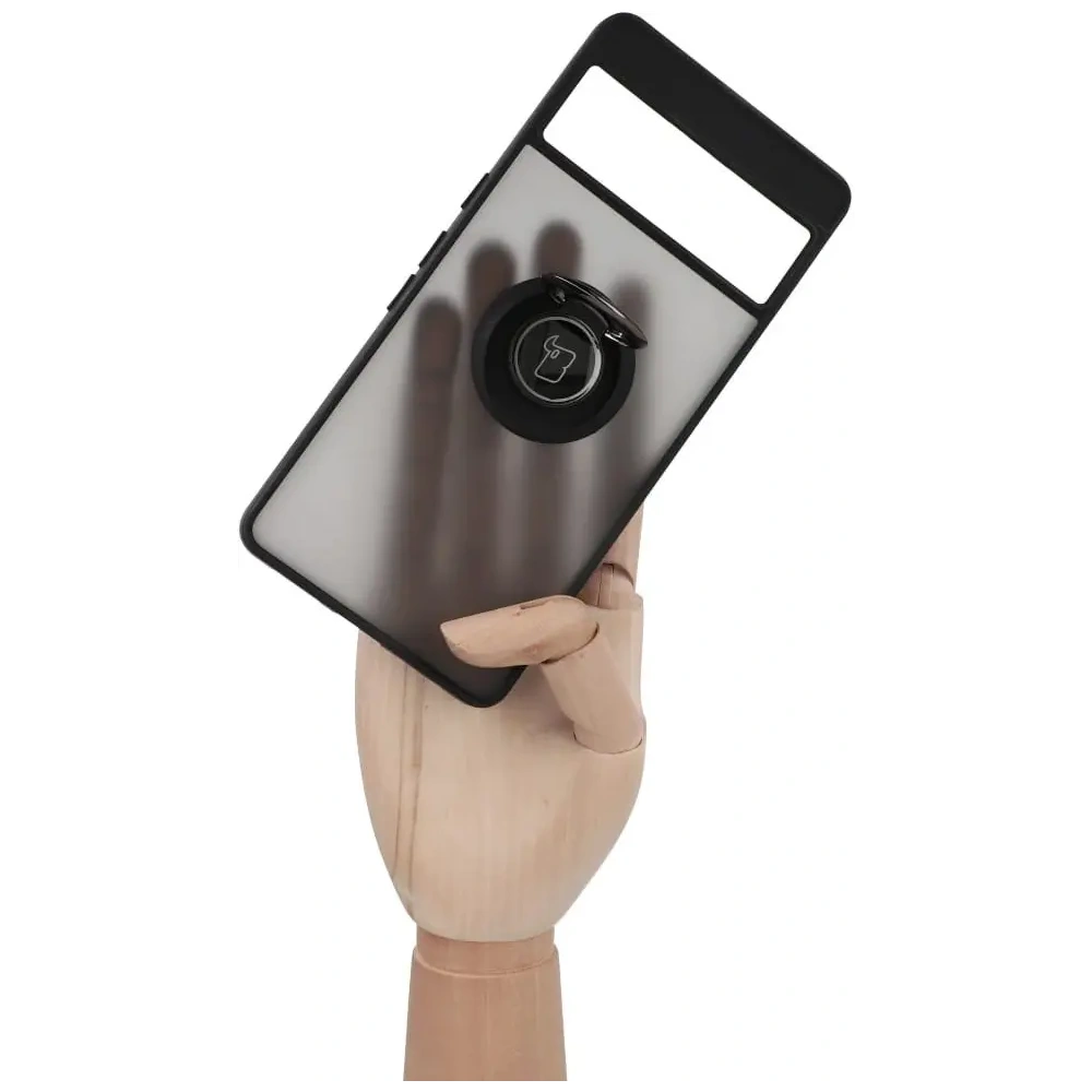 Etui z uchwytem na palec Bizon Case Hybrid Ring do Google Pixel 7 Pro przydymione z czarną ramką