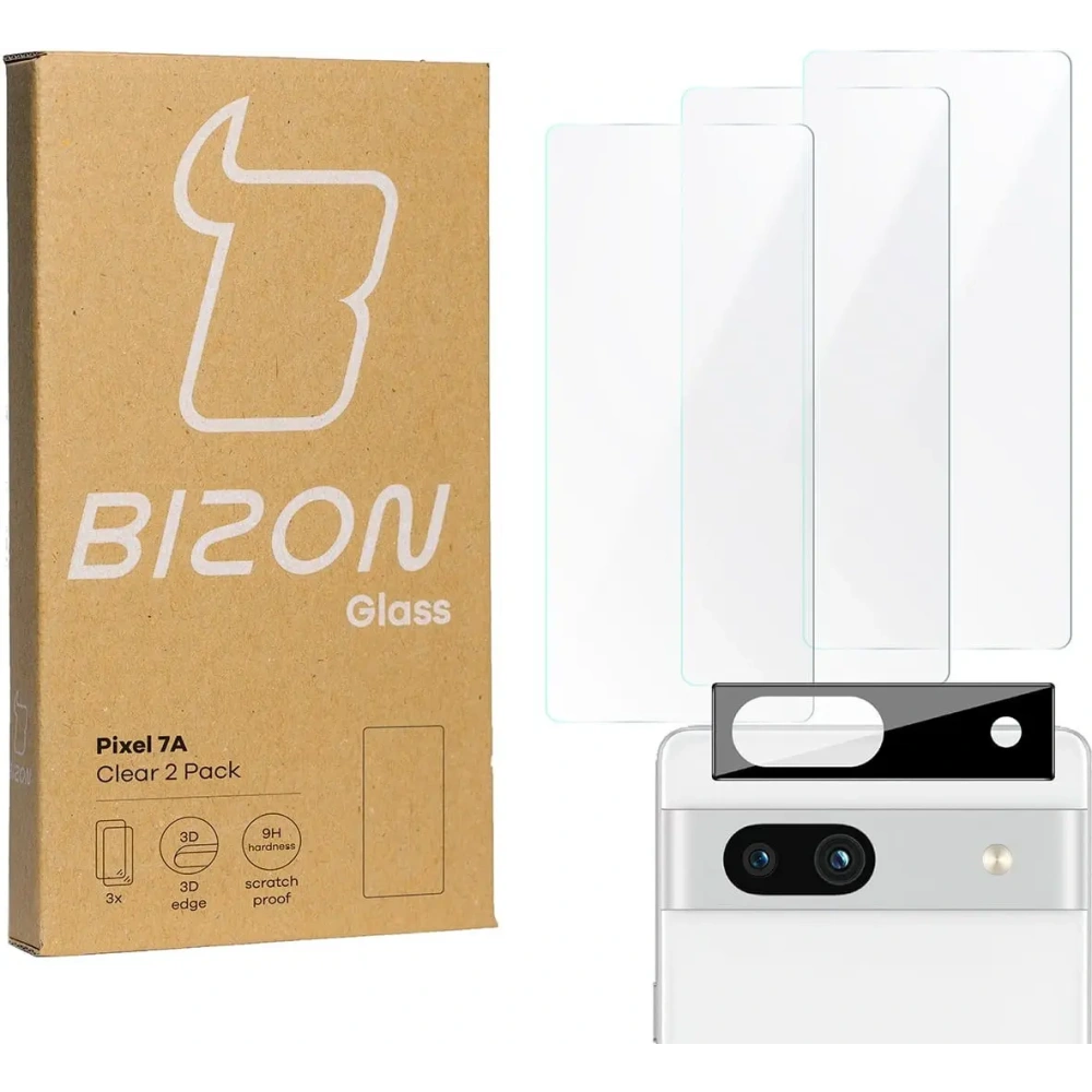 3x Szkło na ekran + szkło na aparat BIZON Clear do Pixel 7A