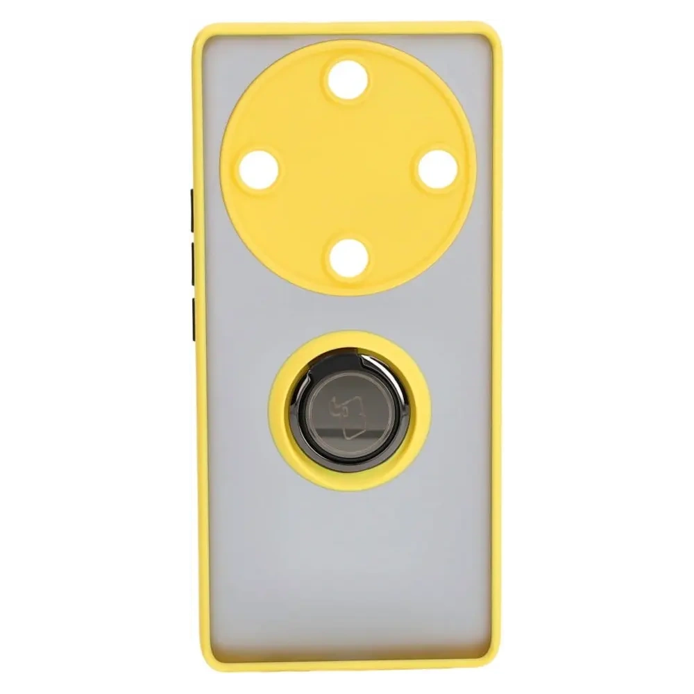 Etui z uchwytem na palec Bizon Case Hybrid Ring do Honor Magic5 Lite przydymione z żółtą ramką