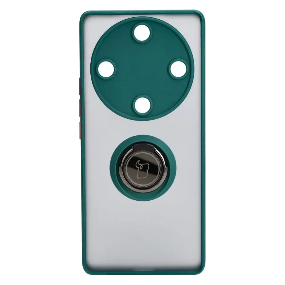 Etui z uchwytem na palec Bizon Case Hybrid Ring do Honor Magic5 Lite przydymione z ciemnozieloną ramką