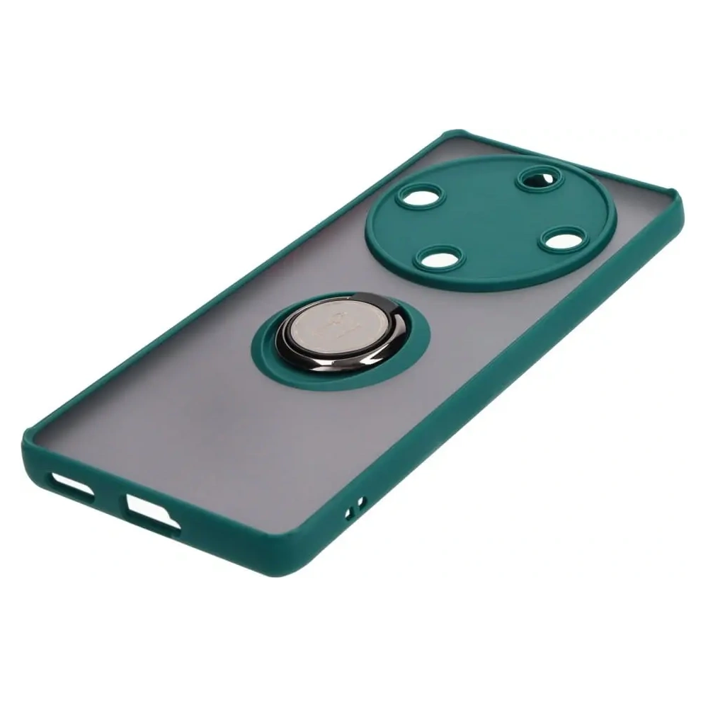 Etui z uchwytem na palec Bizon Case Hybrid Ring do Honor Magic5 Lite przydymione z ciemnozieloną ramką
