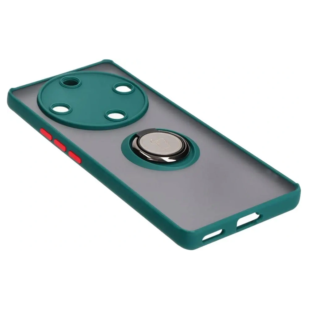 Etui z uchwytem na palec Bizon Case Hybrid Ring do Honor Magic5 Lite przydymione z ciemnozieloną ramką