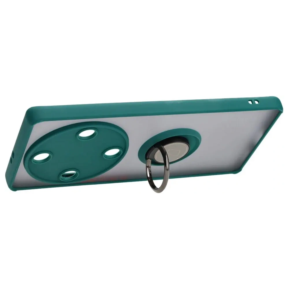 Etui z uchwytem na palec Bizon Case Hybrid Ring do Honor Magic5 Lite przydymione z ciemnozieloną ramką
