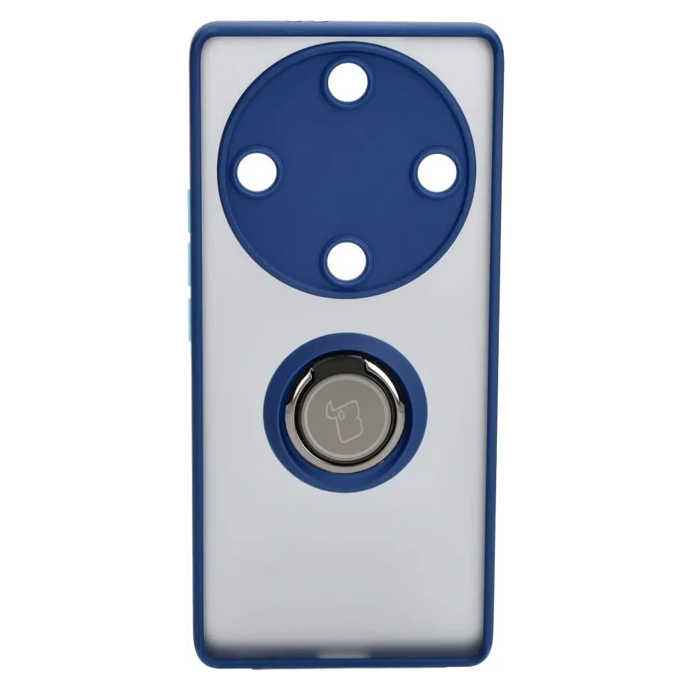 Etui z uchwytem na palec Bizon Case Hybrid Ring do Honor Magic5 Lite przydymione z granatową ramką