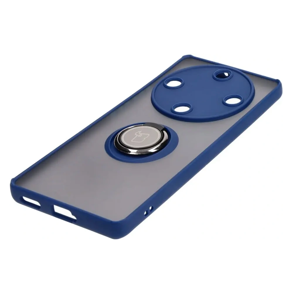 Etui z uchwytem na palec Bizon Case Hybrid Ring do Honor Magic5 Lite przydymione z granatową ramką