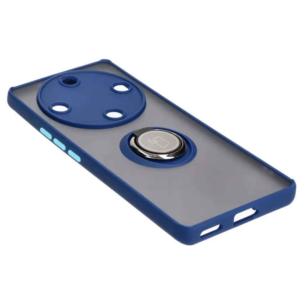 Etui z uchwytem na palec Bizon Case Hybrid Ring do Honor Magic5 Lite przydymione z granatową ramką