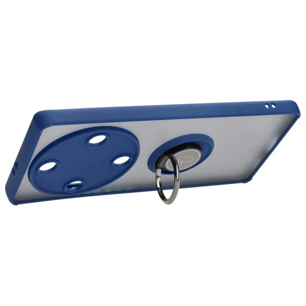 Etui z uchwytem na palec Bizon Case Hybrid Ring do Honor Magic5 Lite przydymione z granatową ramką