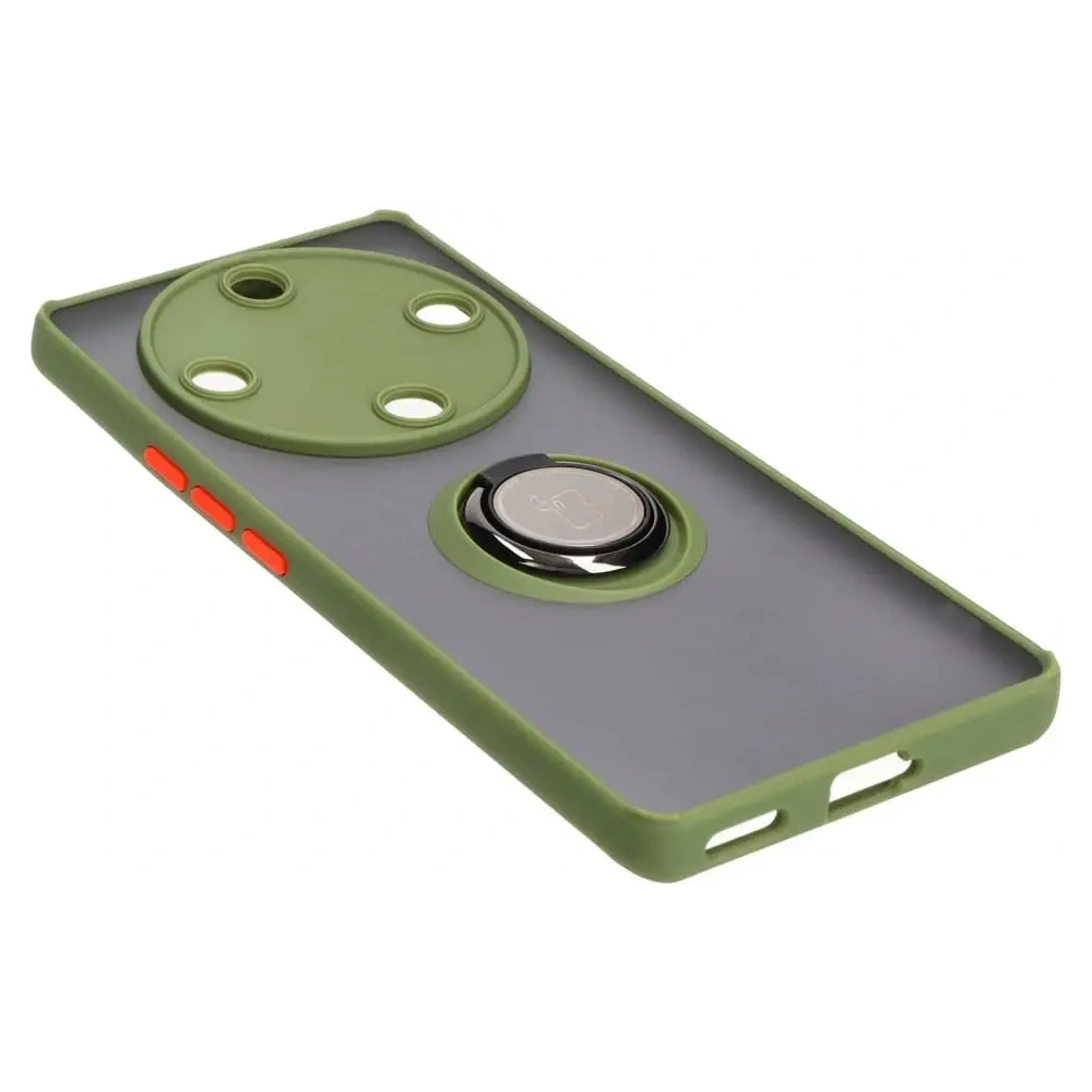 Etui z uchwytem na palec Bizon Case Hybrid Ring do Honor Magic5 Lite przydymione z zieloną ramką