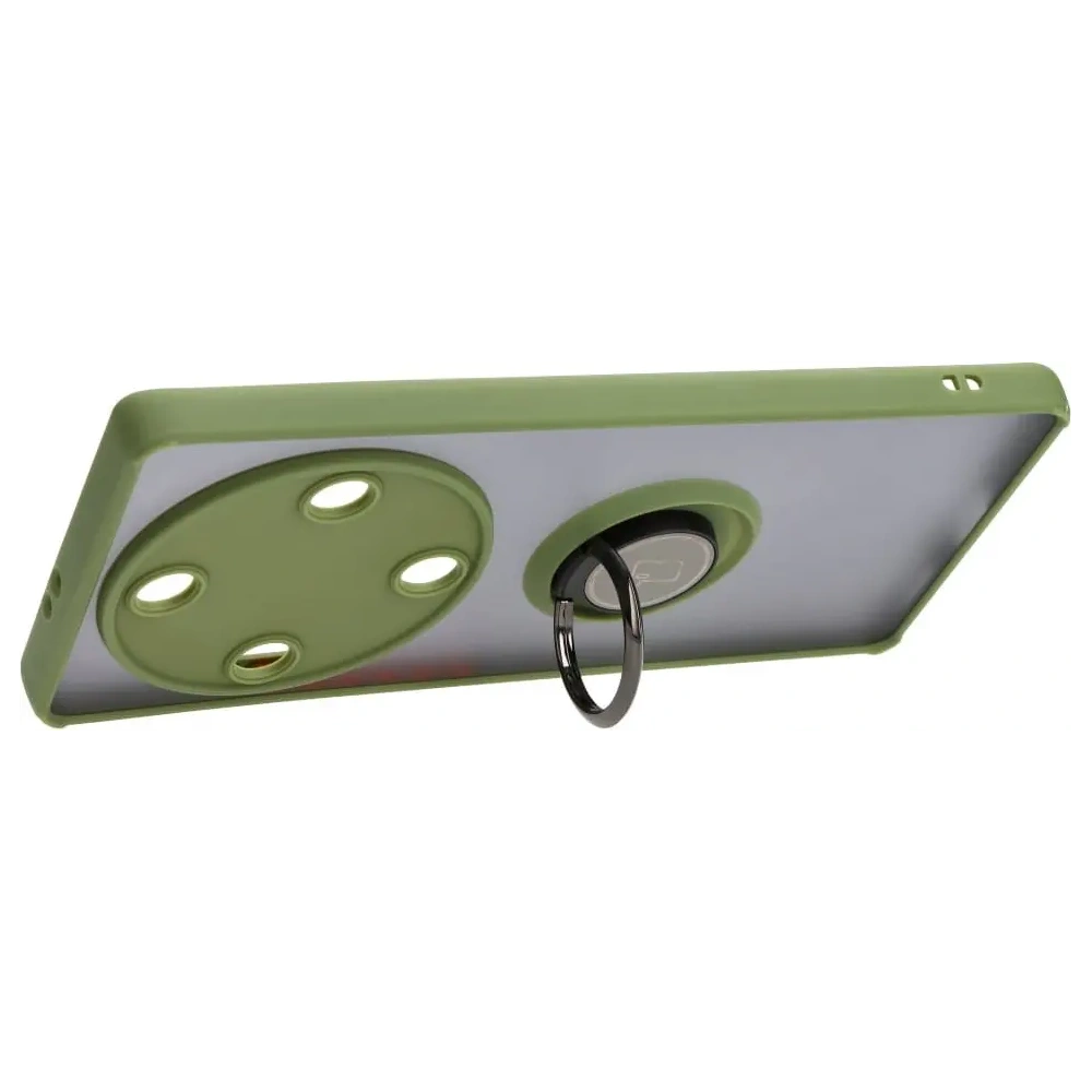 Etui z uchwytem na palec Bizon Case Hybrid Ring do Honor Magic5 Lite przydymione z zieloną ramką